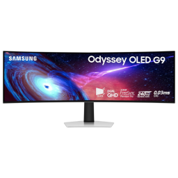 Samsung Odyssey OLED G9 gaming monitor on white background