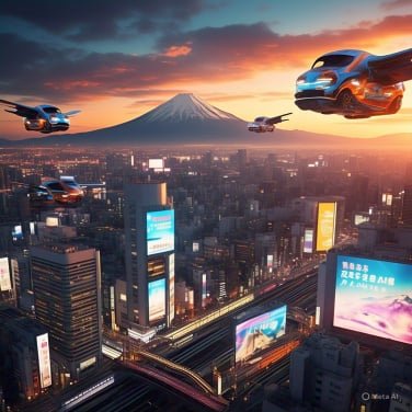 meta-generated image of tokyo skyline with flying cars