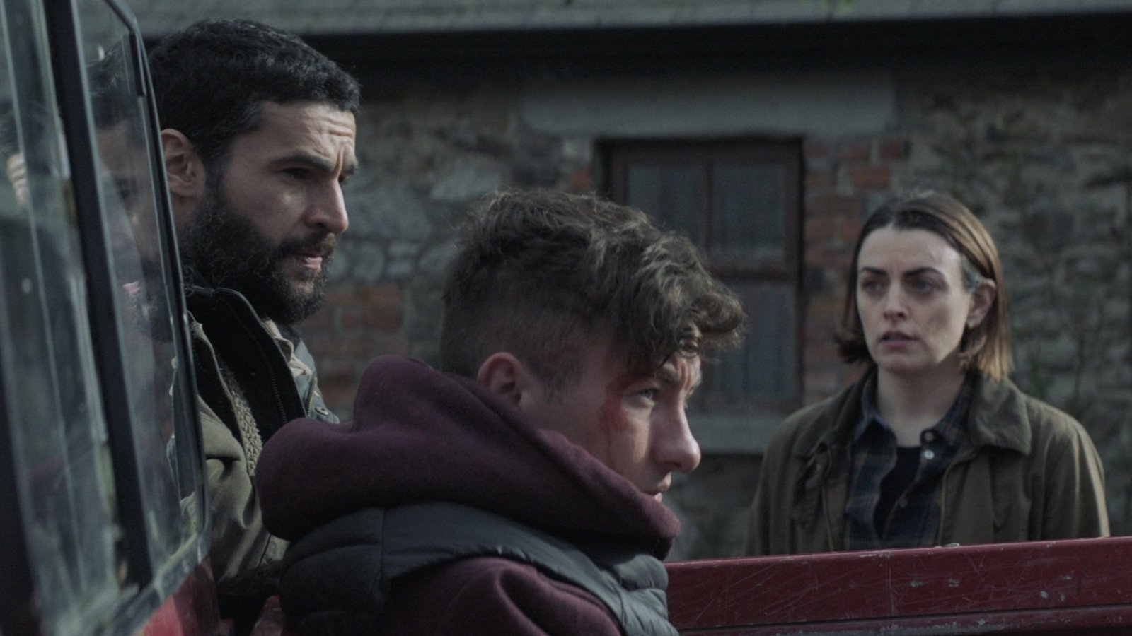 Christopher Abbott, Barry Keoghan, and Nora Jane-Noone in "Bringe Them Down."
