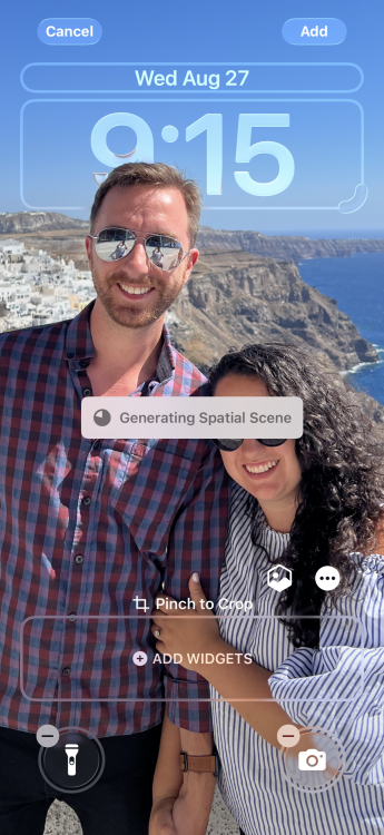 A screenshot of an iPhone lock screen with a note saying Generate Spatial Scene